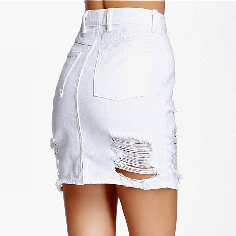 Pistola Denim Jean Dirty White Mini High-Waisted Distressed Skirt 26 Small
